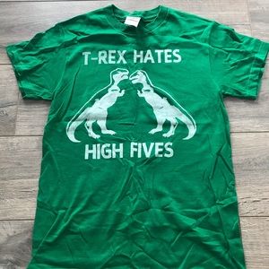 Green T-Rex shirt. Adult unisex size small.
